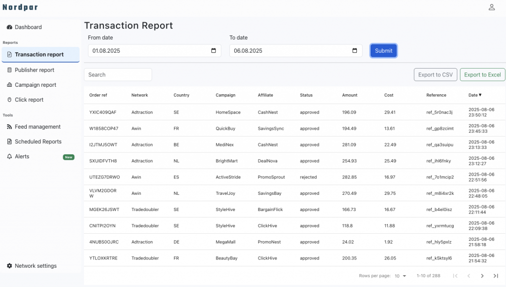 Transaction report