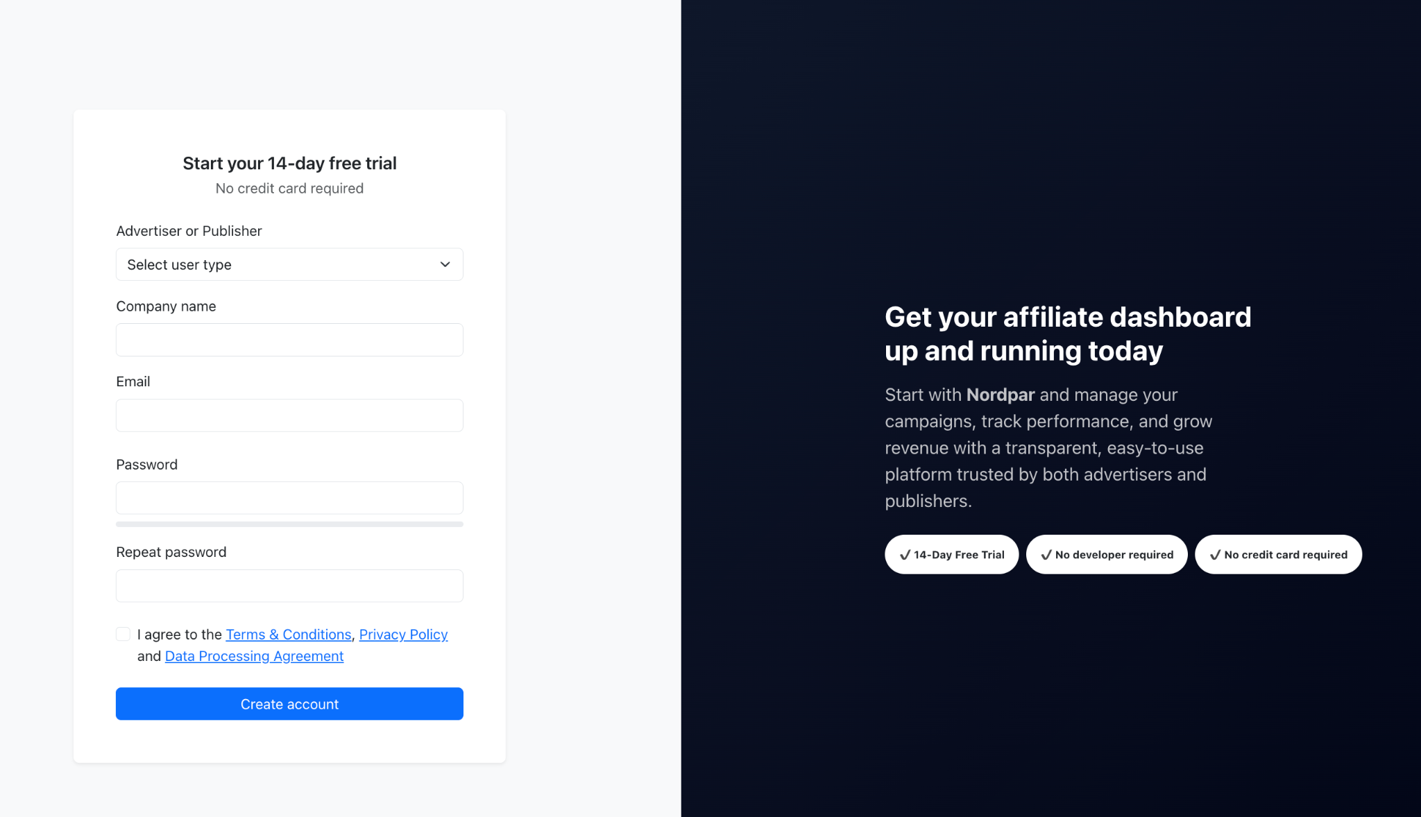 Create a Nordpar account and start a 14-day free trial