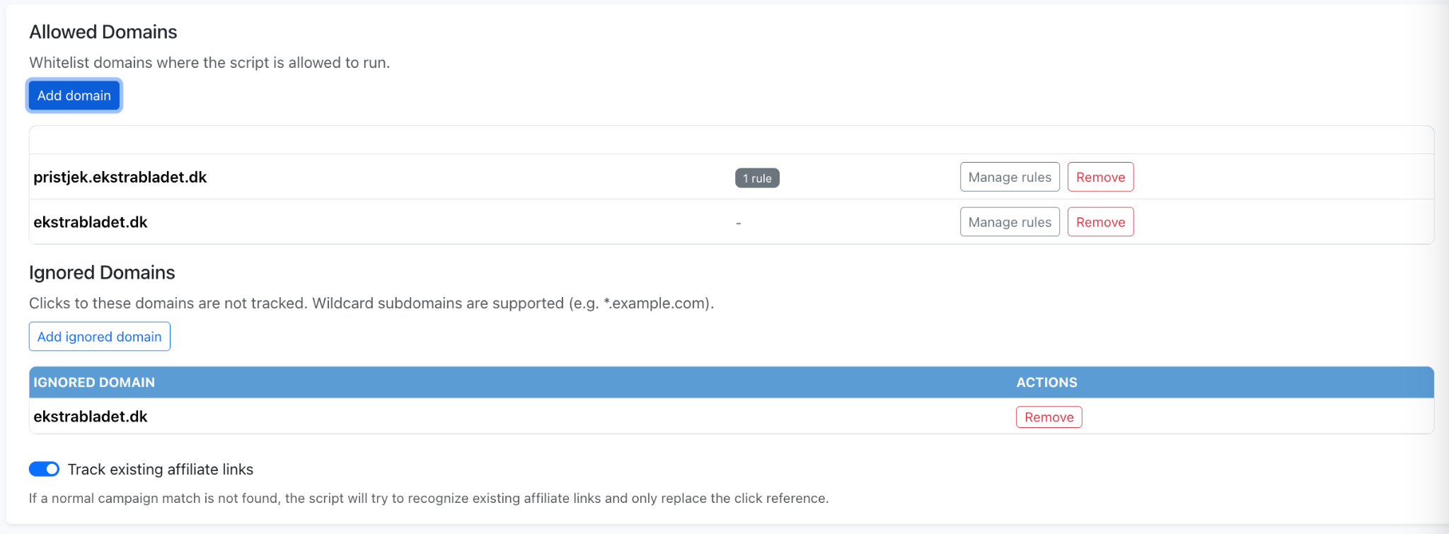 Activate affiliate link automation on a publisher website