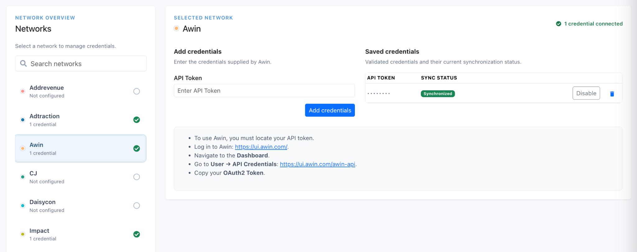 Connect affiliate network APIs in Nordpar
